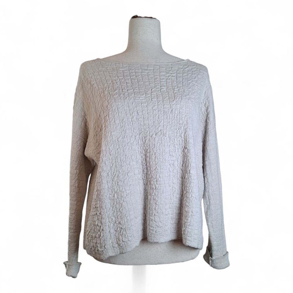 Eileen Fisher Women's Cream Organic Linen & Cotton LS Scoop Neck Sweater PS